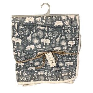Lila & Jack Muslin Baby Blanket Blue Safari Animals Oversized Cotton Quilt New